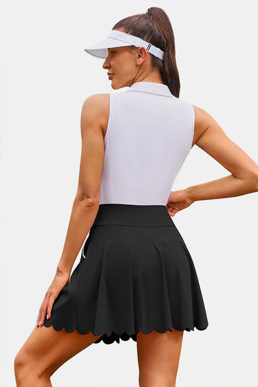 Black Scalloped Edge High-Waist Sports Skirt